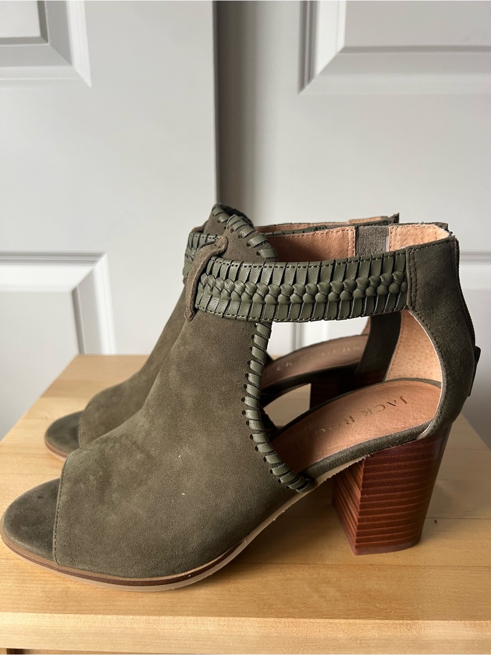 Olive Green Suede Open Toe Bootie